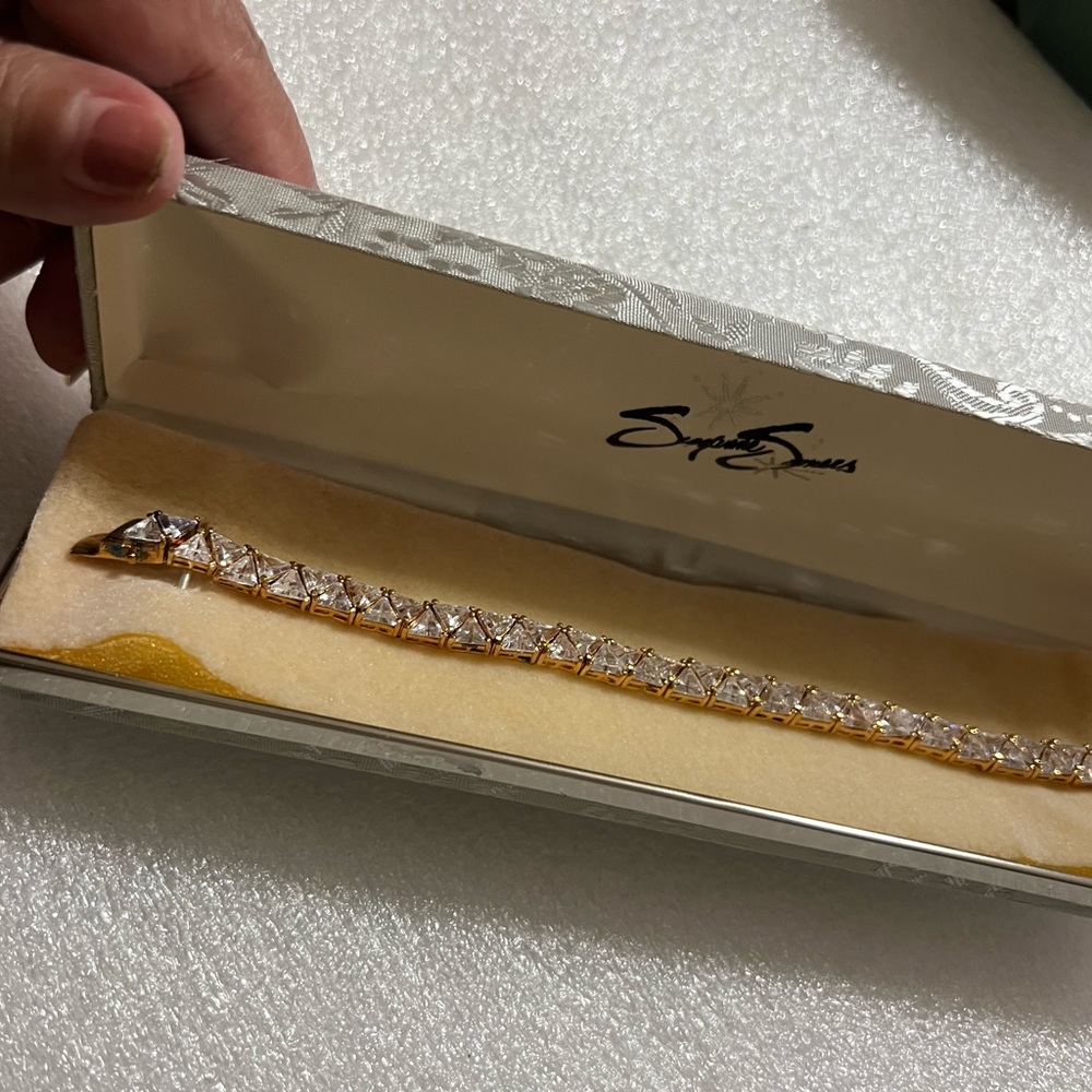 Suzanne Somers gold over stirring Silver 925 stamped CZ tennis bracelet NIB - Picture 2 of 16